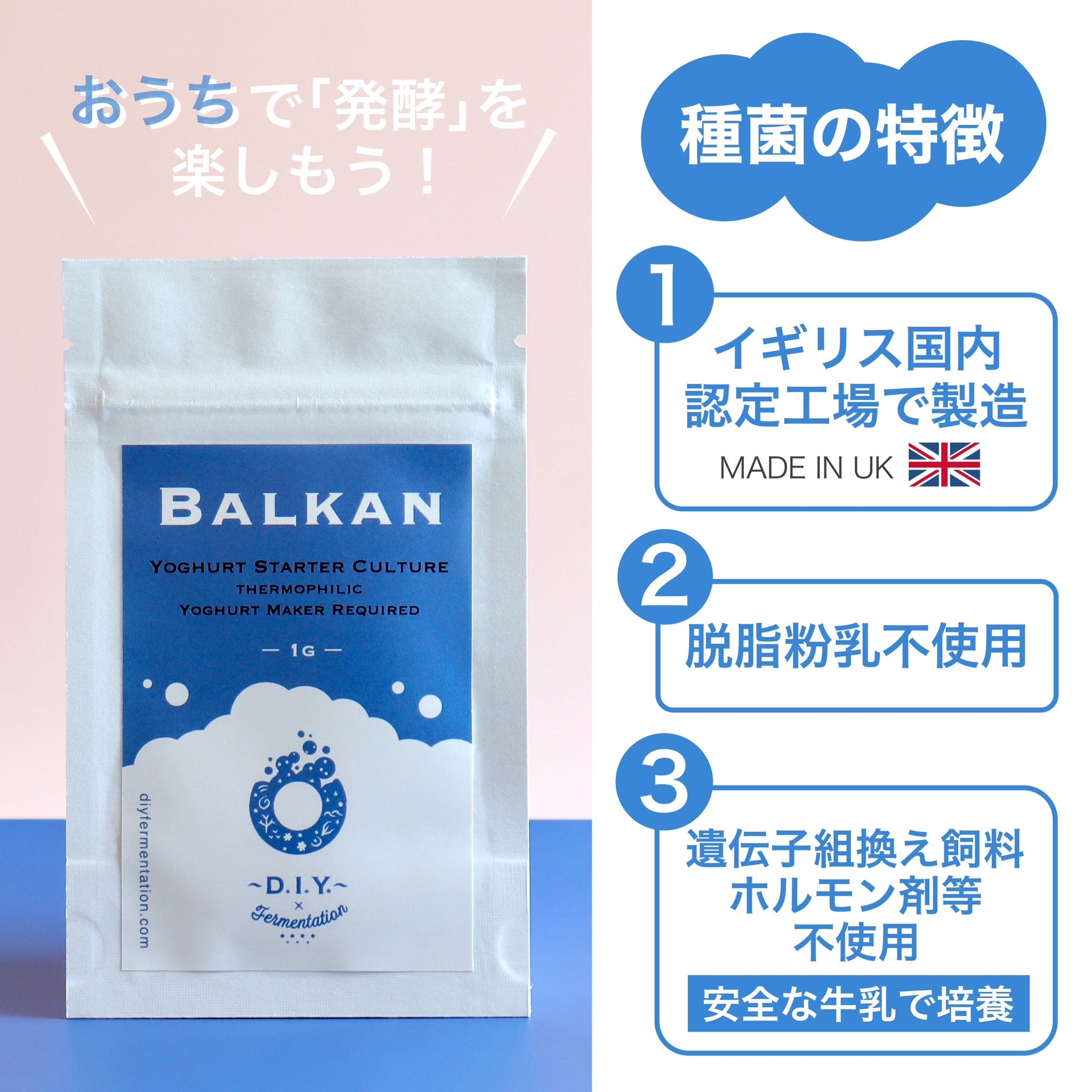 ヨーグルト種菌 (BALKAN) 1g （乾燥・粉末、植え継ぎ可能）バルカン